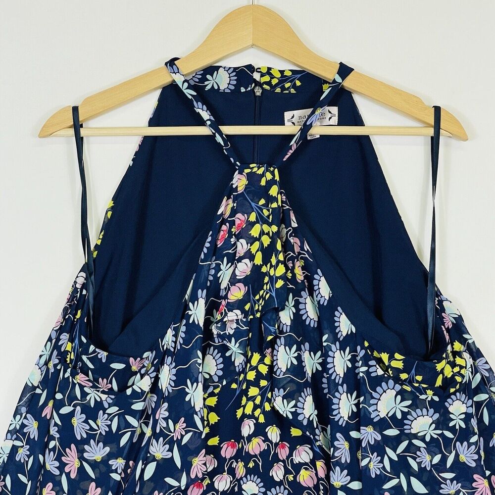 NEW Nanette Lepore Dress Womens 4 Floral Cold Shoulder Navy Blue Airy Romantic - Picture 2 of 8